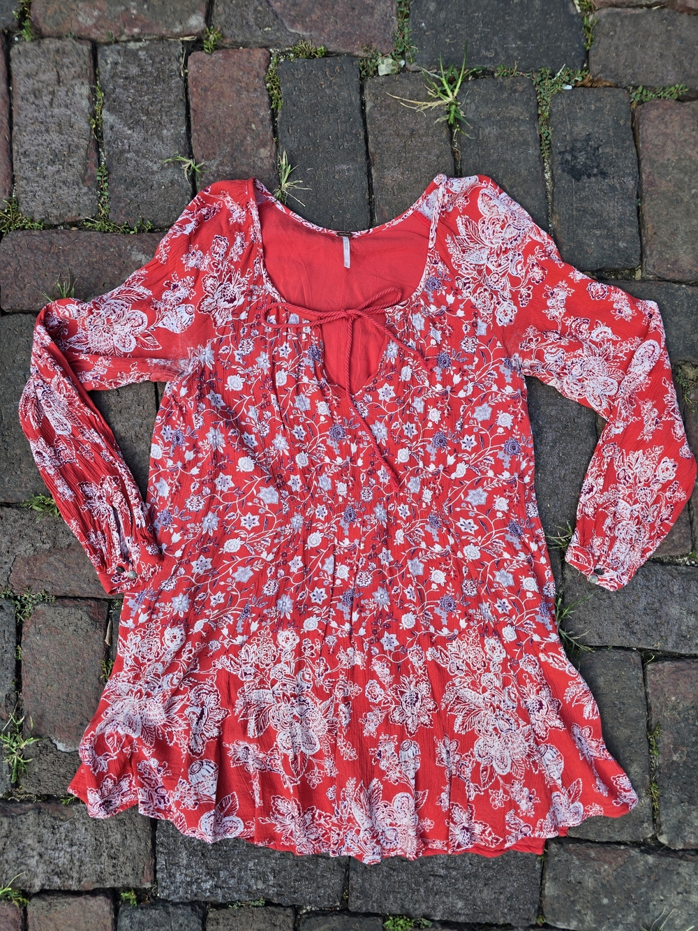 Free People Lucky Loosie Floral Mini Dress Long Sleeve Boho Fall BTC Sorority